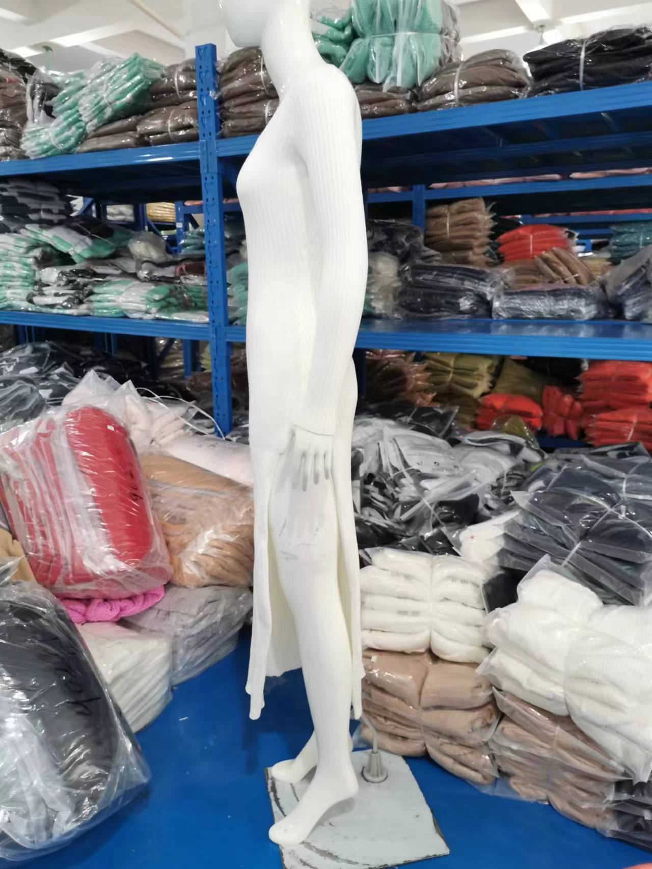 Women Autumn and Winter Round Neck Long Sleeve Slit Sexy Knitting Dress 12