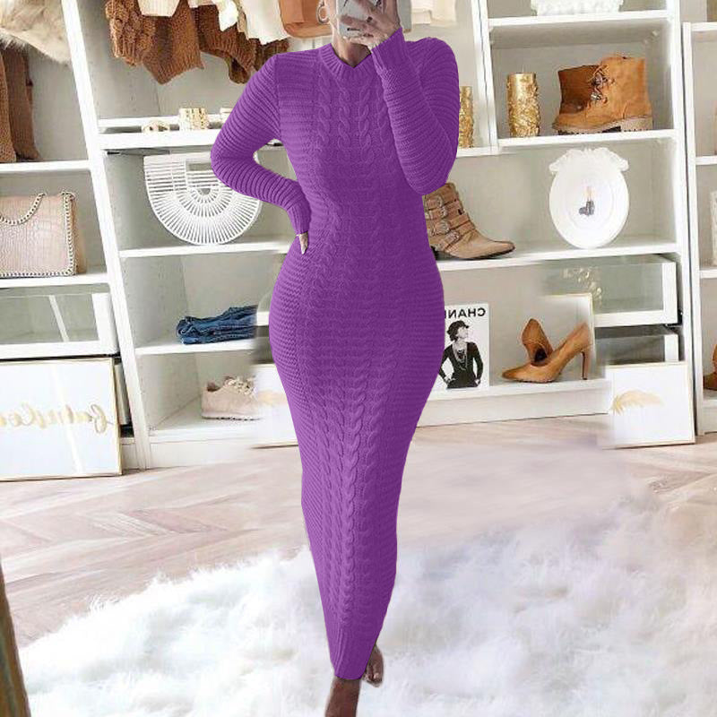 Autumn And Winter Women's Fashionable Long-Sleeved Knitted Sweater Dress 16