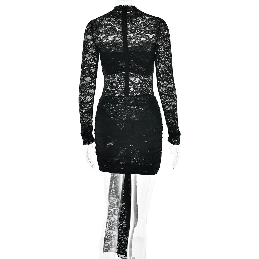 Women lace sexy See-Through long-sleeved Bodycon dress 5