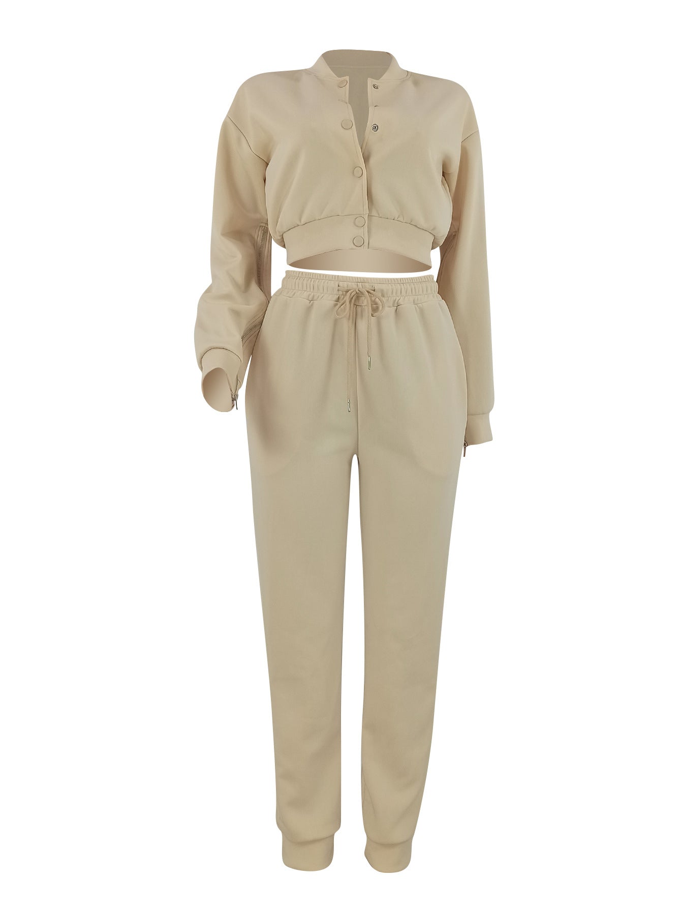 Women's Solid Color Casual Baseball Jacket Single-Breasted Long Sleeve Zipper Top and Sport Pants Two-Piece Set 8