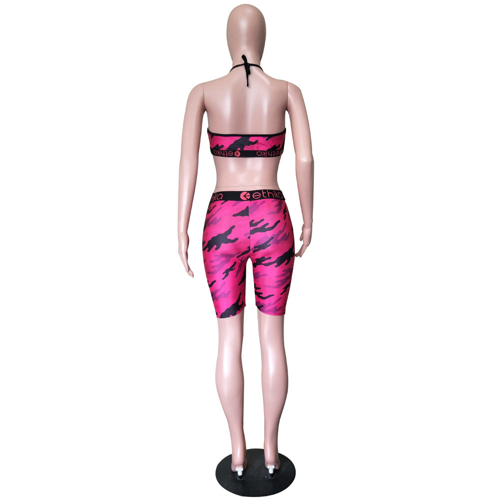 Women summer camouflage vest sports Top and Shorts Casual two-piece set 21