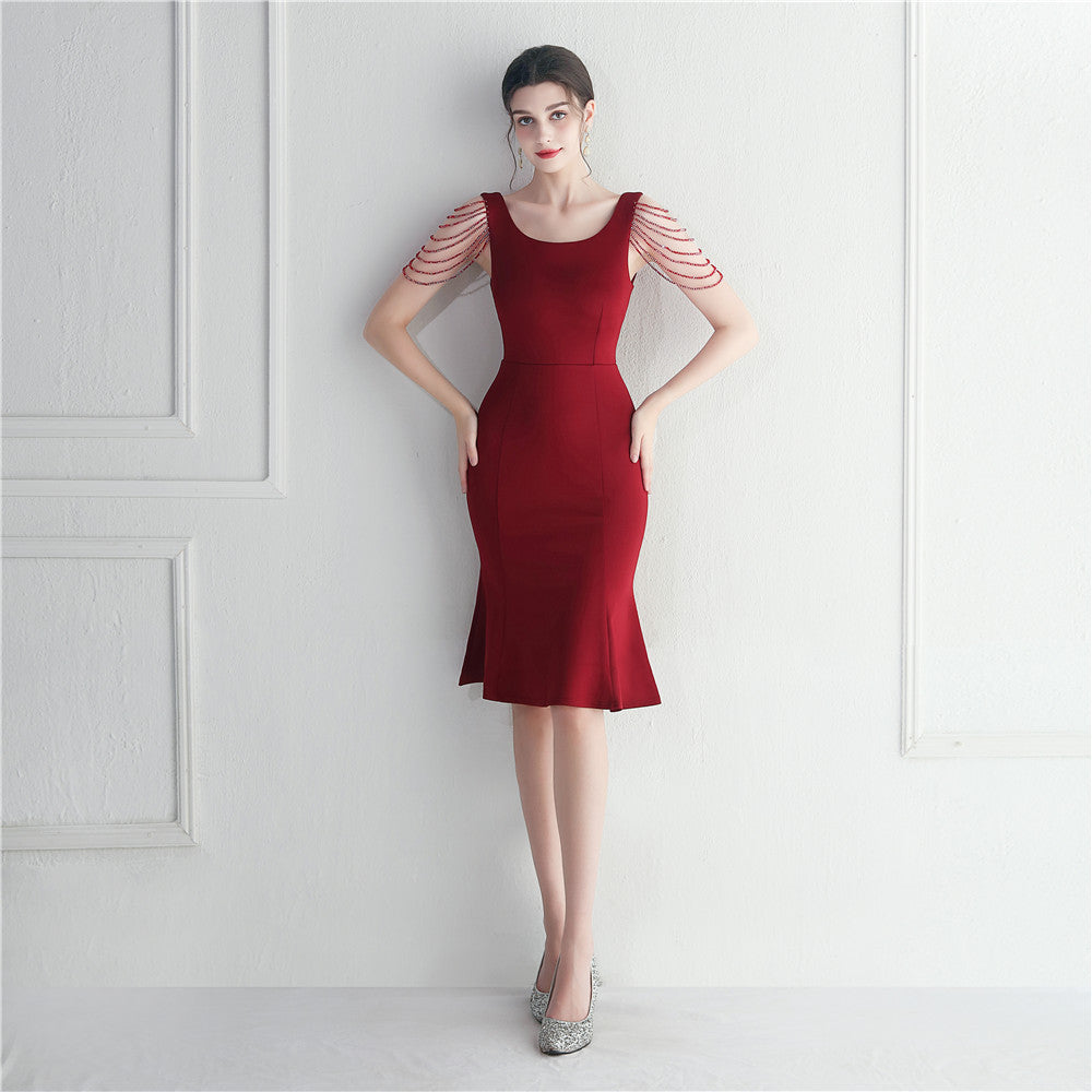 Short beaded bridesmaid exhibition etiquette short dress 7