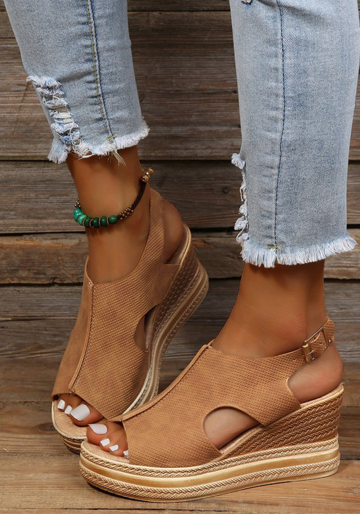 Women Summer Peep-Toe Wedge Open Toe Buckle Strap Roman High Heel Sandals