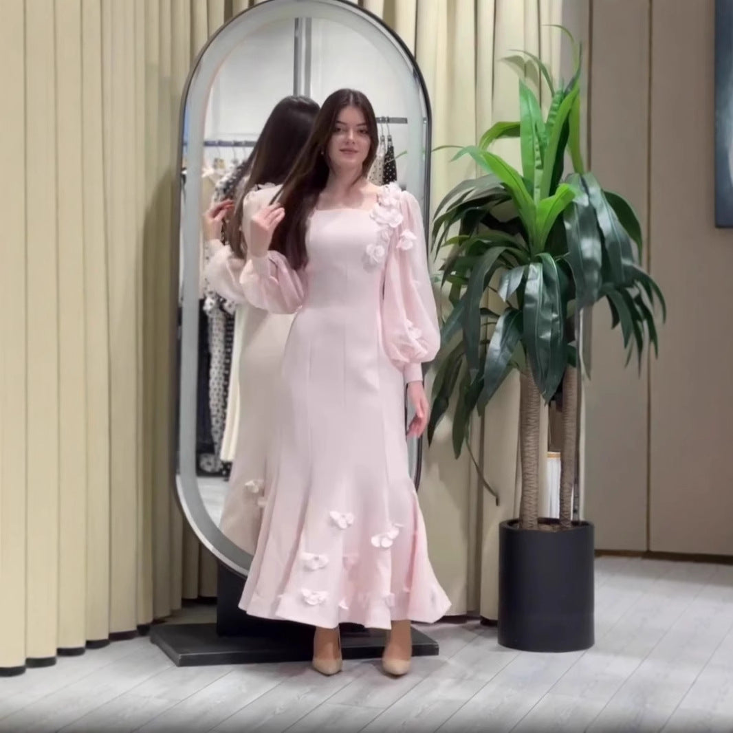 Women Spring Flower Casual Long Sleeve Maxi Dress