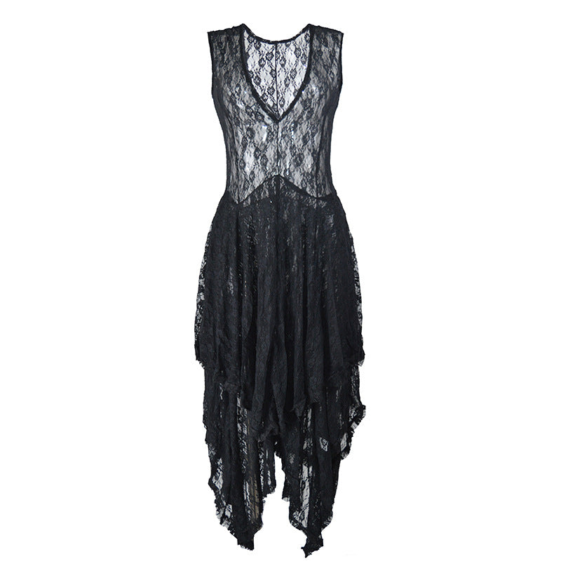 Fashion Women's Clothing Irregular High-Low Lace Sexy Long Dress 19