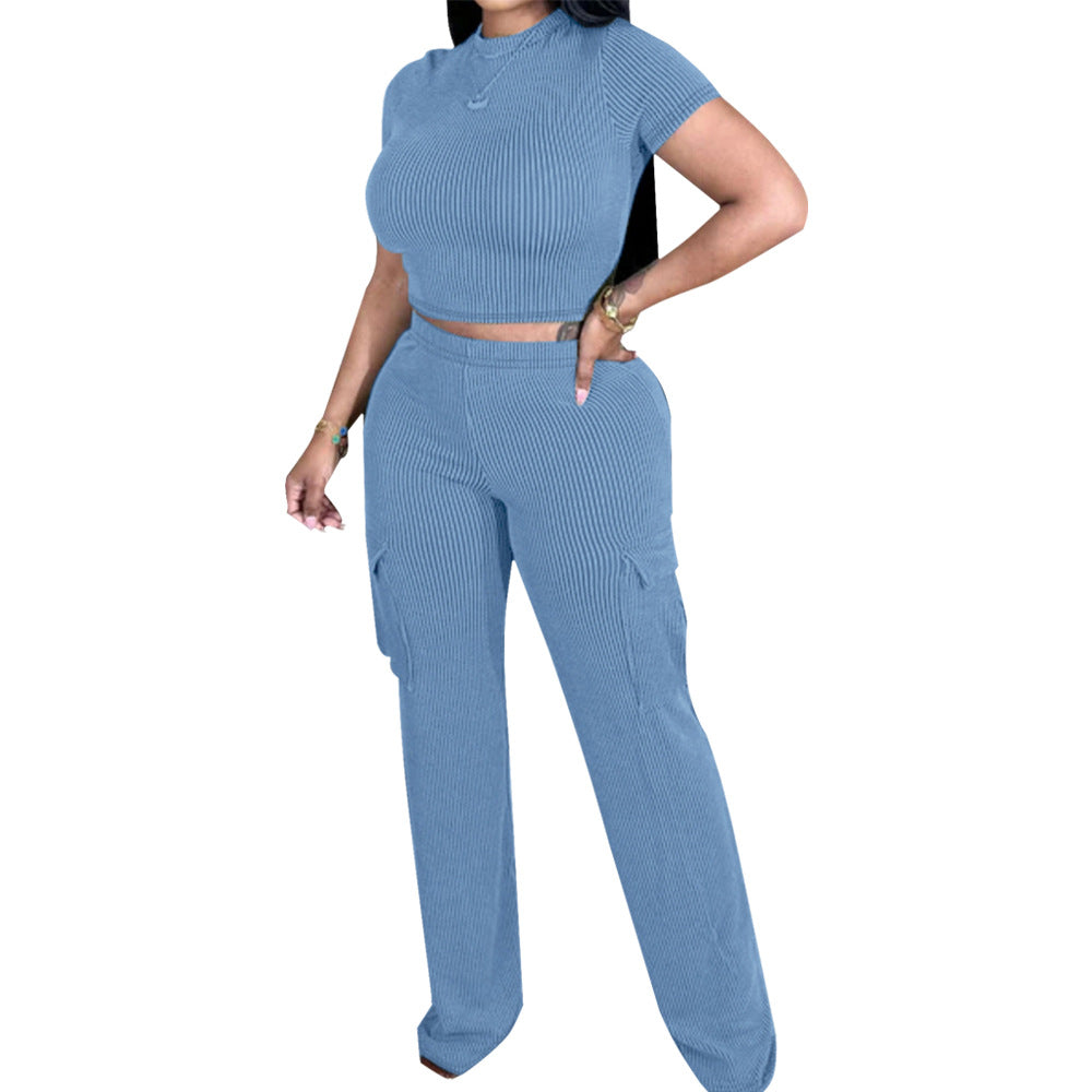 Women Casual Top and Pocket Pant Two-piece Set 7