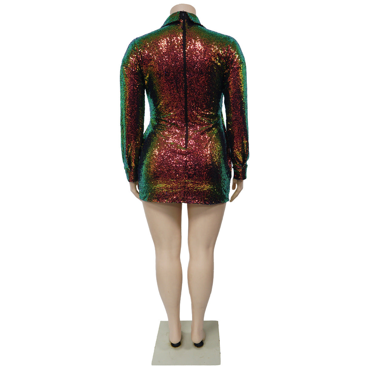 Women Sexy Sequin Shiny Long Sleeve Lace Up Dress 14