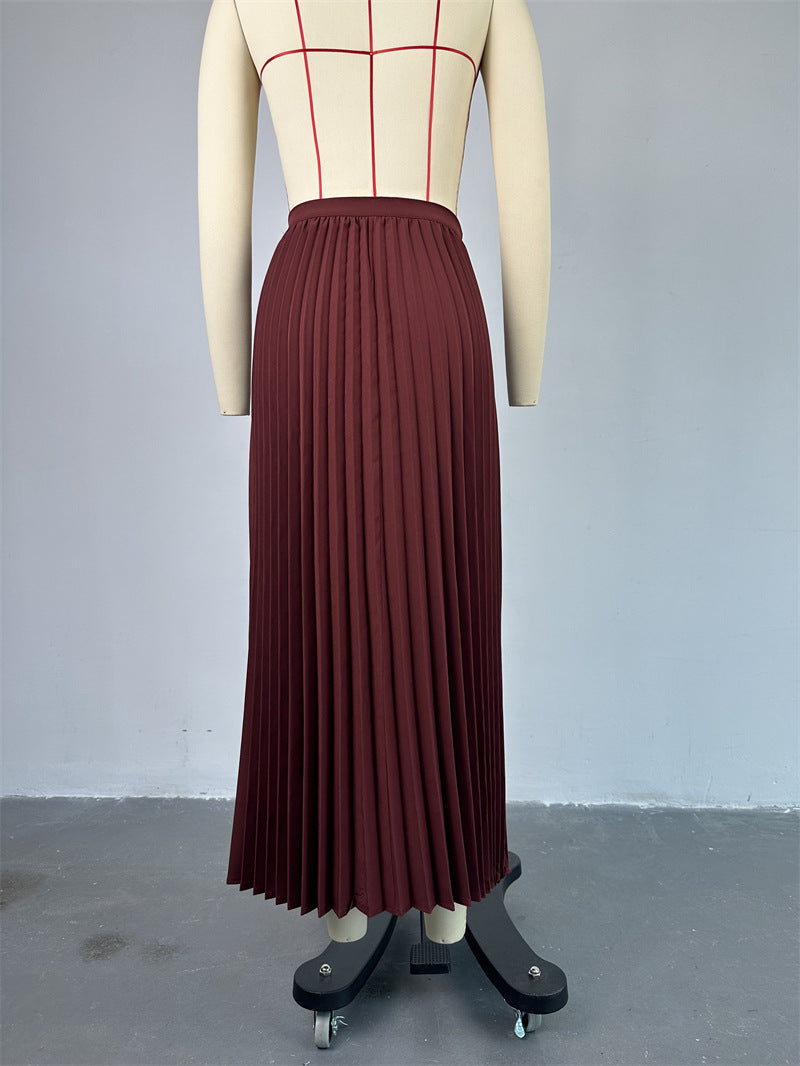 Women's Summer Turndown Collar Vest Top Pleated Skirt Suit 16