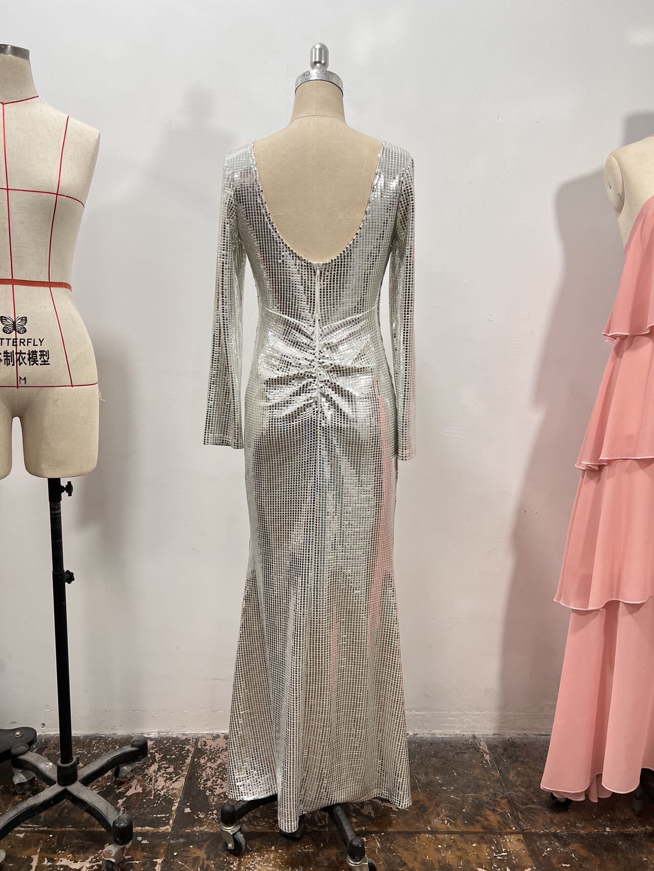 Autumn and Winter Formal Party Sexy Slim Long Sleeve Sequin Evening Dress 5