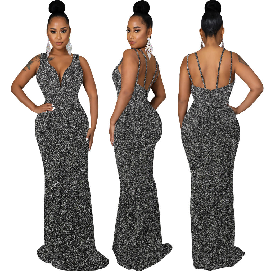 Women Sexy Deep V Neck Sleeveless Evening Dress 11