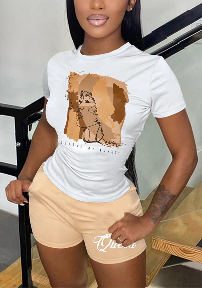 Women printed T-shirt and shorts two-piece set