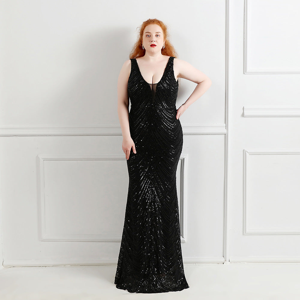 Plus Size Women Sequined Formal Party Maxi Mermaid Dress 4