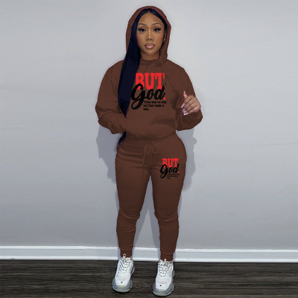 Women's Two-Piece Casual Printed Fleece Hoodie Pants Set 5