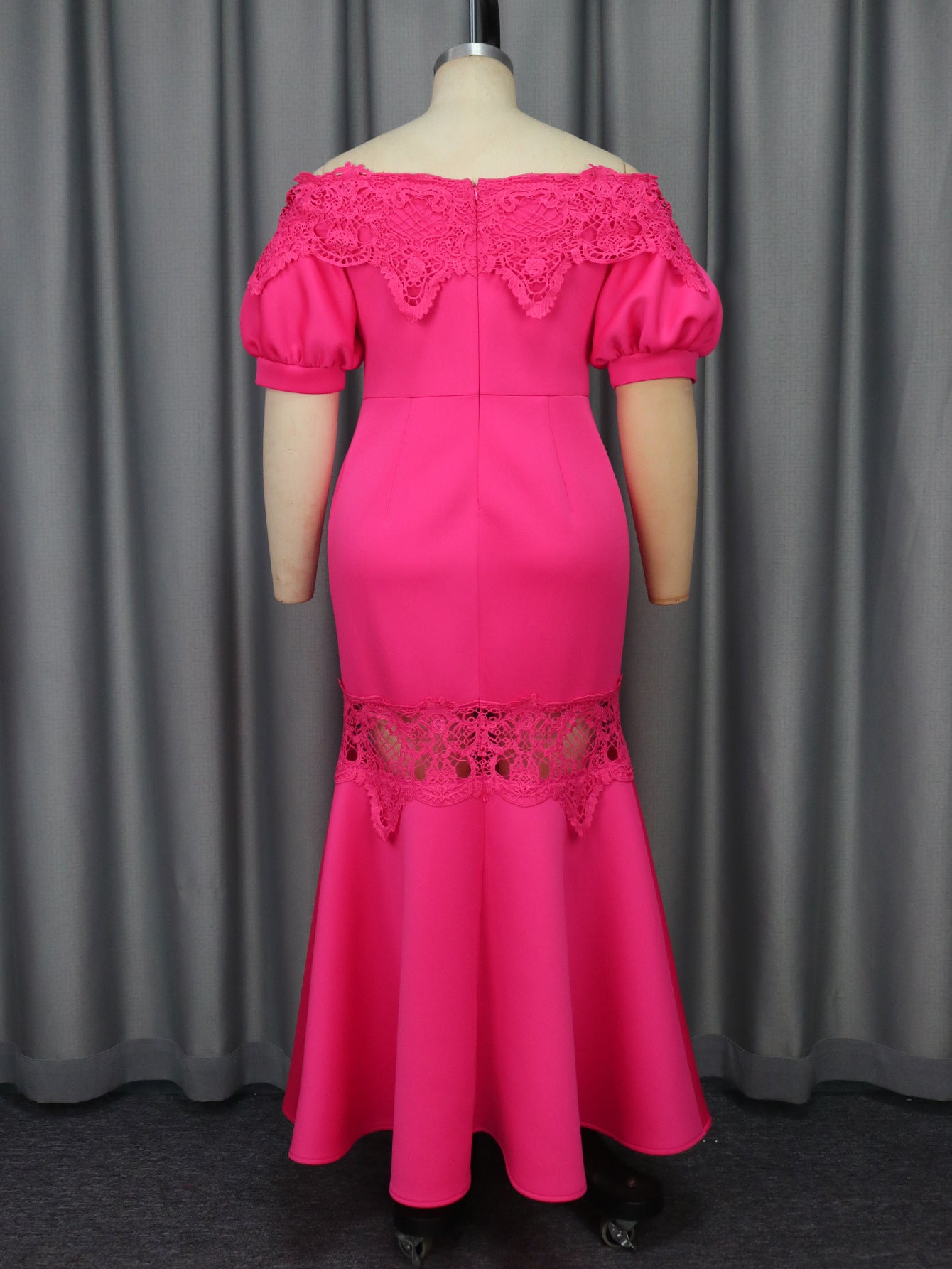 Women Puff Sleeve Off Shoulder Party Formal Party Lace Dress 5