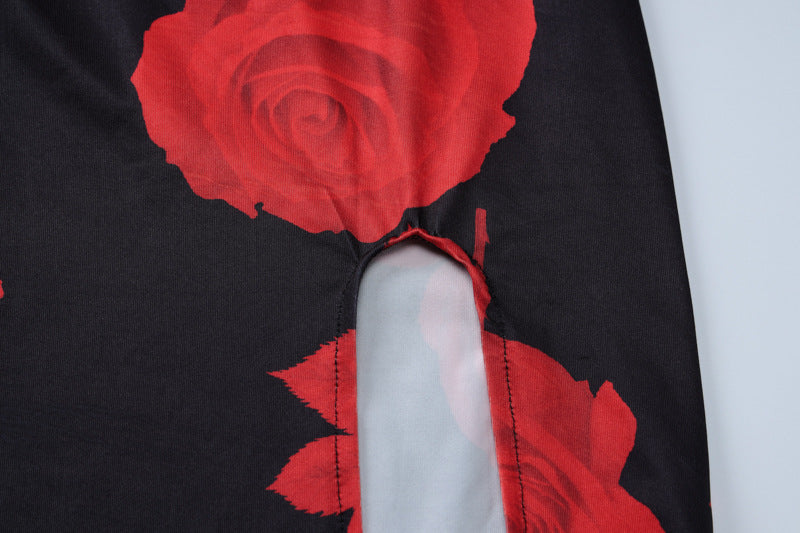 Summer Women's Sexy Slit Strap Long Fashionable Printed Dress 14