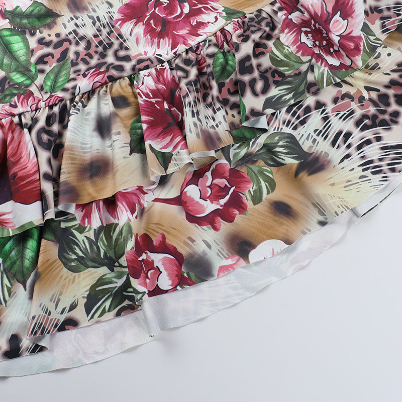 Summer Low Back Halter Neck Printed Hollow Short Dress 12