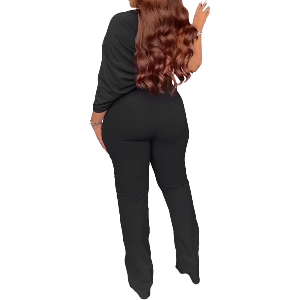 Women Solid irregular one-sleeve pleated Jumpsuit 8