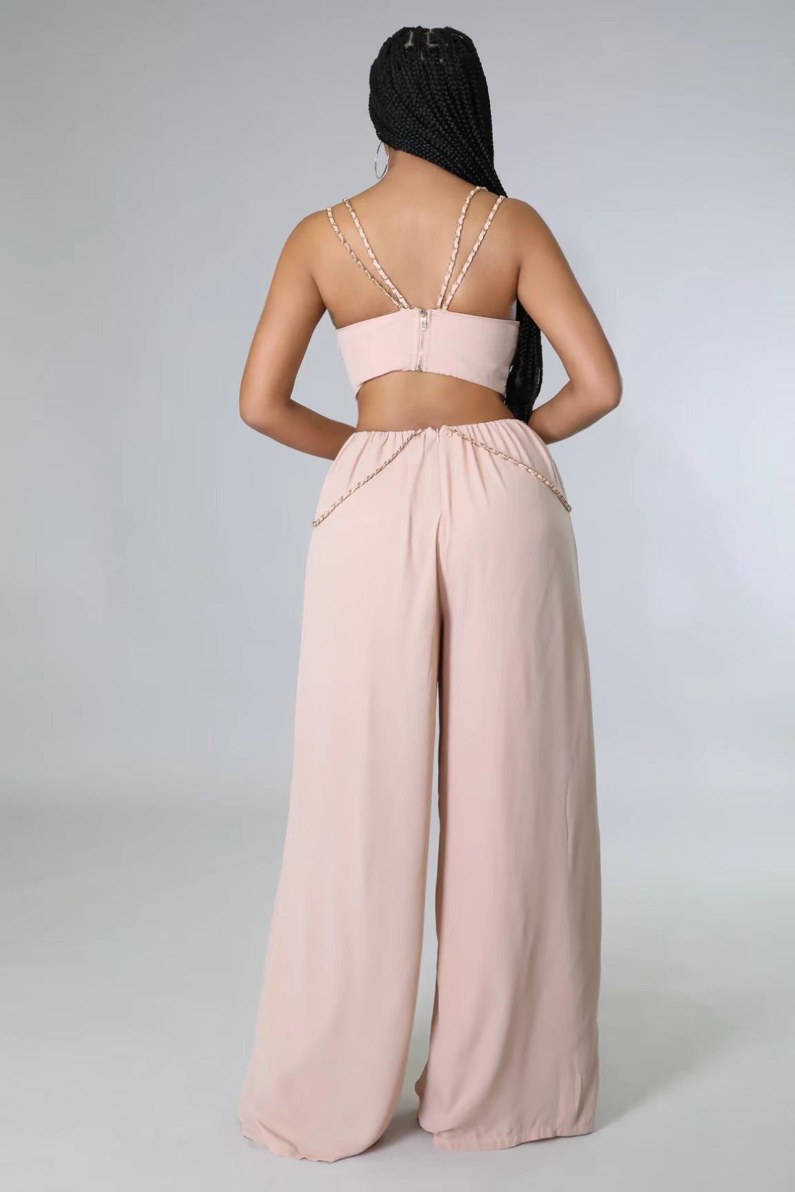 Pink Chain Strap Fashion Sexy Wide Leg Jumpsuit 5