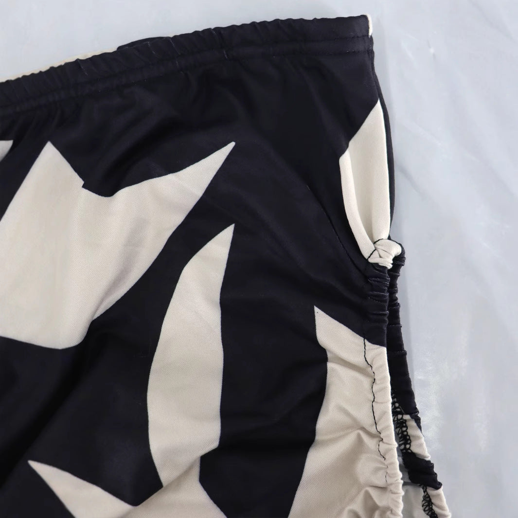 Women Summer Slash Shoulder Pocket Long Sleeve Print Irregular Dress 5