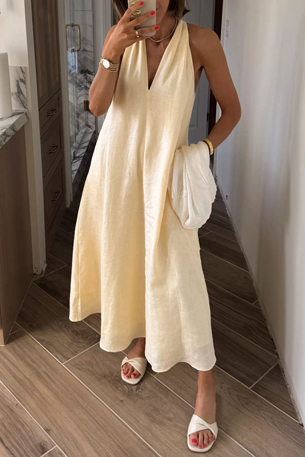 Summer V-Neck Sleeveless Pocket Loose Women Dress 3