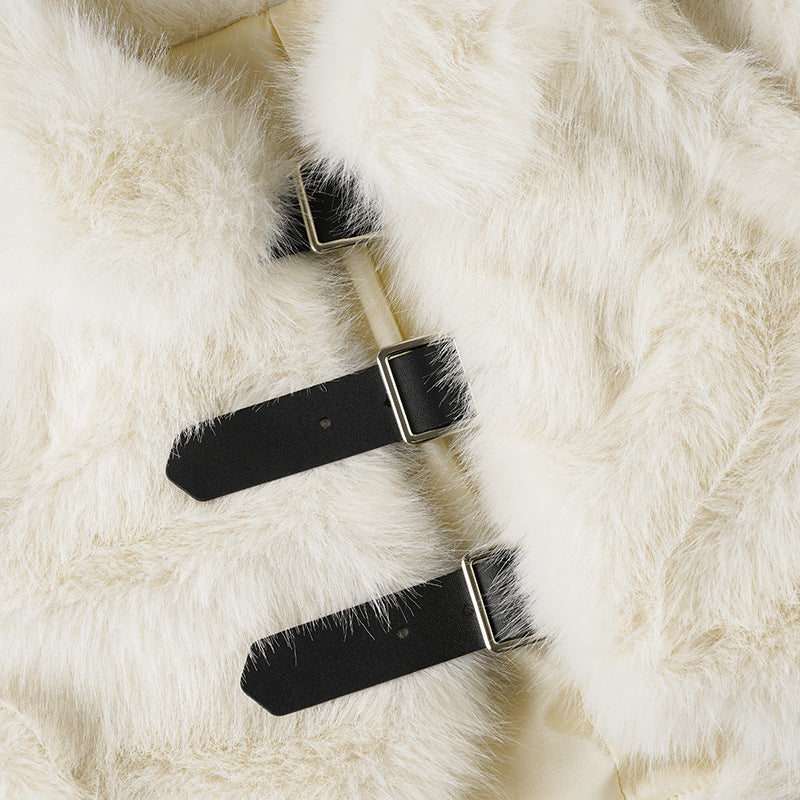 Women fall/winter faux furry metal Pu-Leather buttoned turndown collar top 13