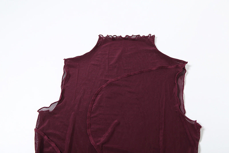 Spring Women's Solid Sexy See-Through Mesh High Waist Bodycon Long Dress 13