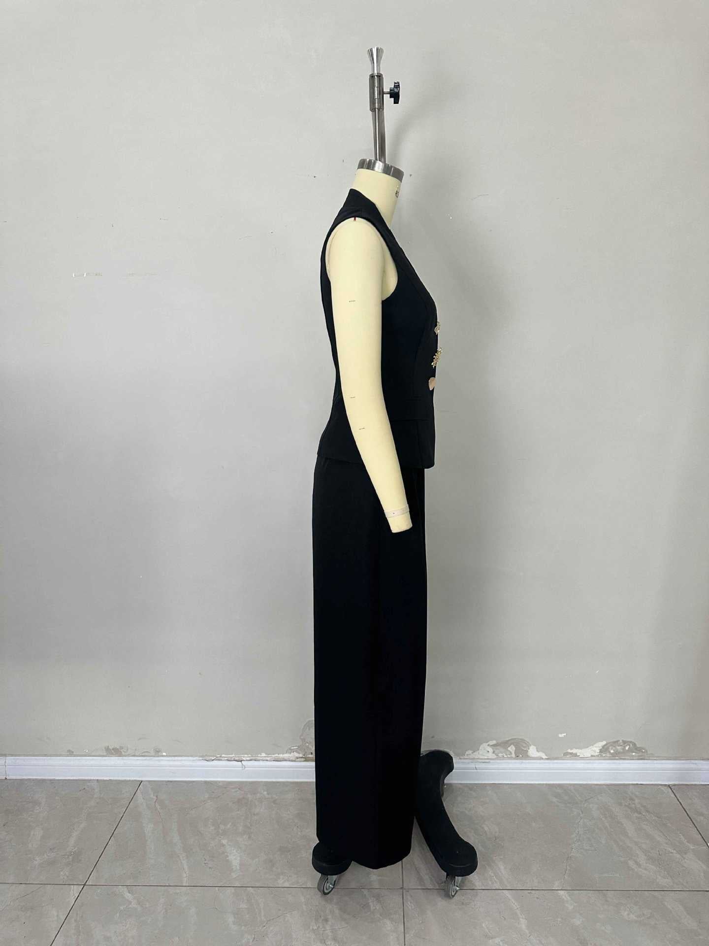 Women's Chic Elegant Solid Color V-Neck Sleeveless Vest & High-Waist Wide-Leg Trousers Set 7