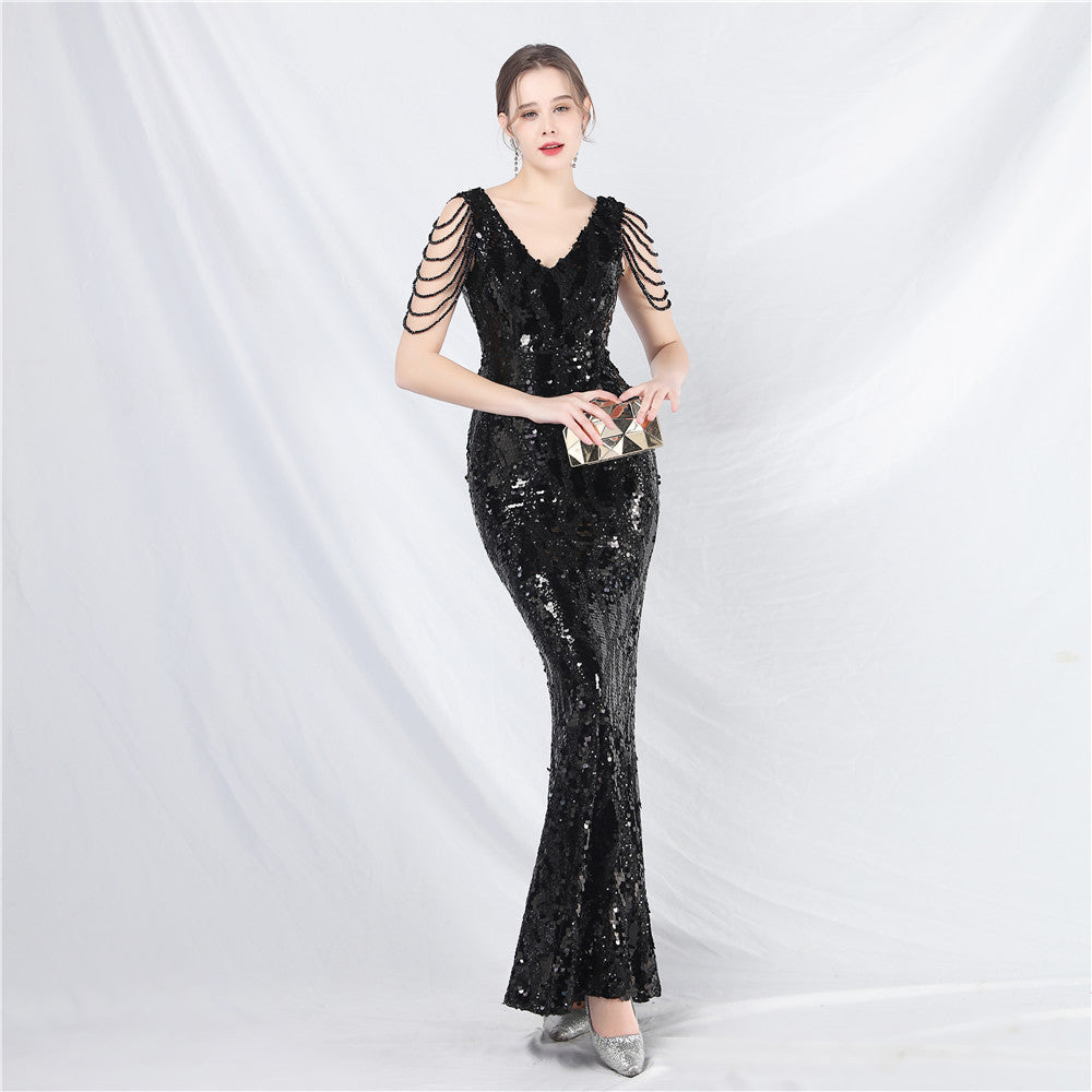 Women Beaded Maxi Evening Gown