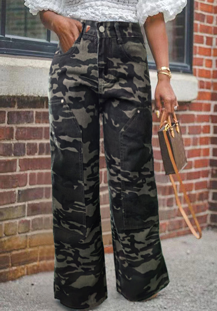 Women Pocket Cargo trousers Camouflage Straight Washed Denim Pants 3