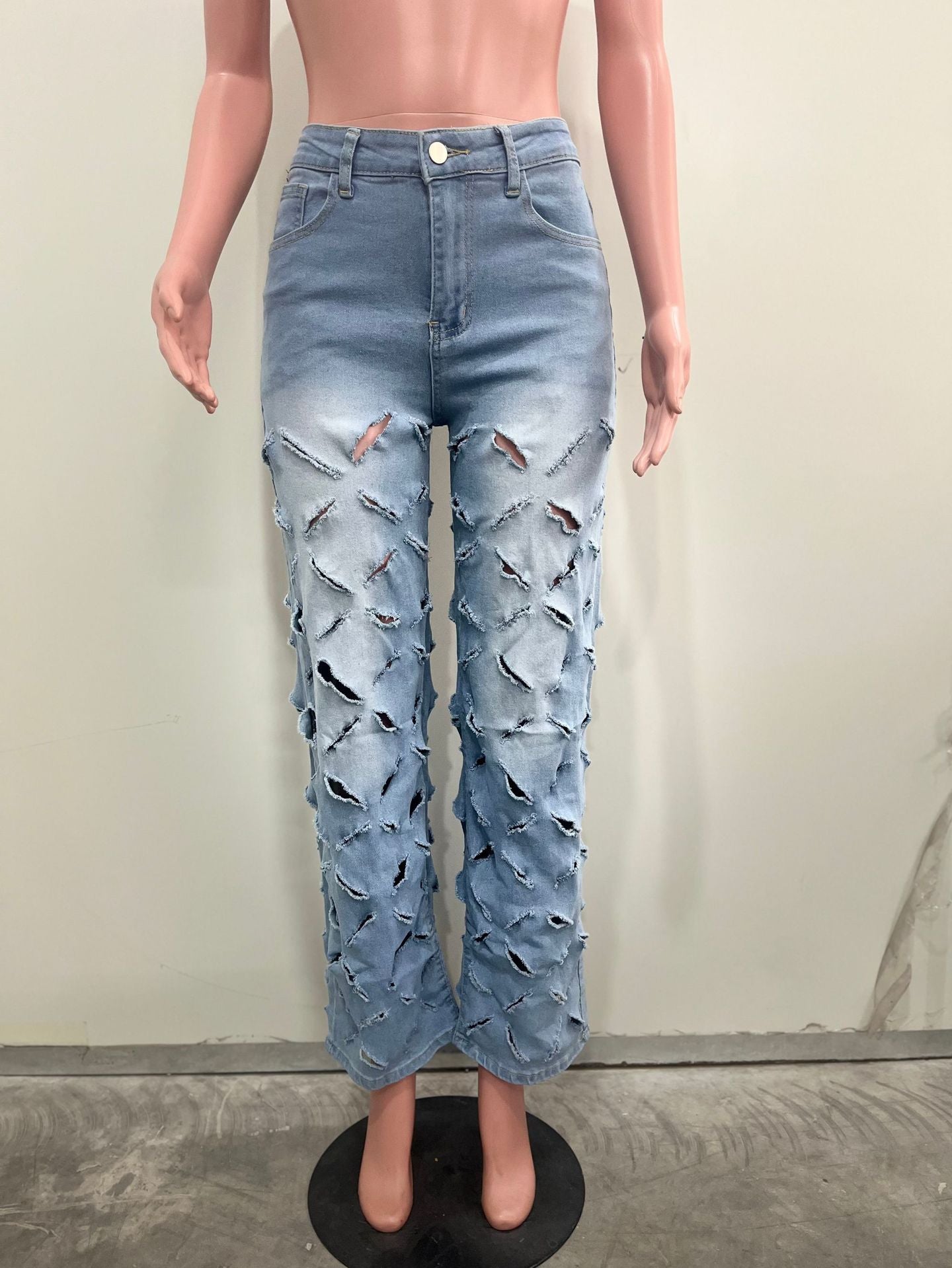 Women Spring Summer Sexy Ripped Washed Denim Pants 7