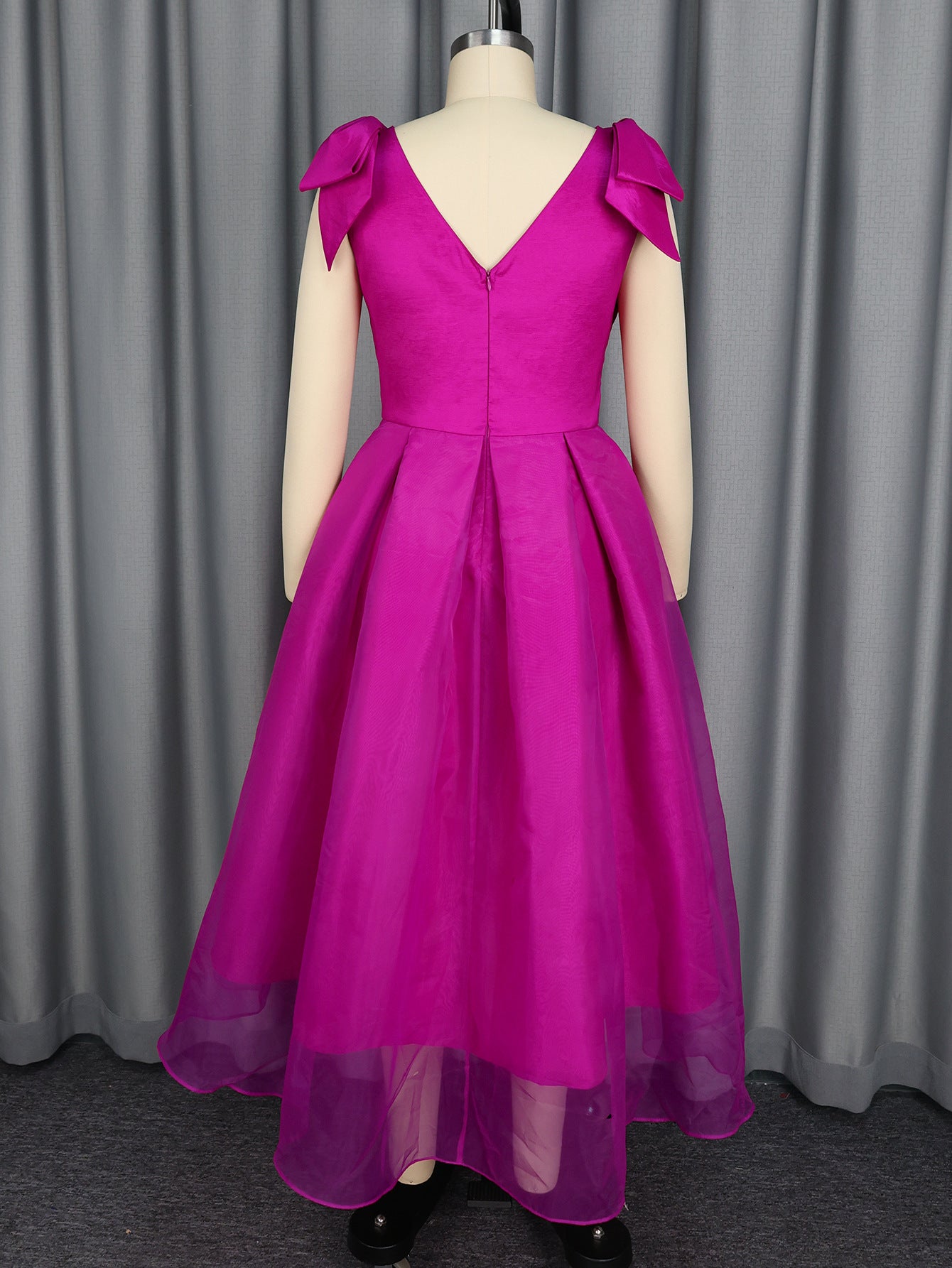 Sexy V-Neck Bow Sleeveless Dress High-Waist Elegant Formal Party Gown 8