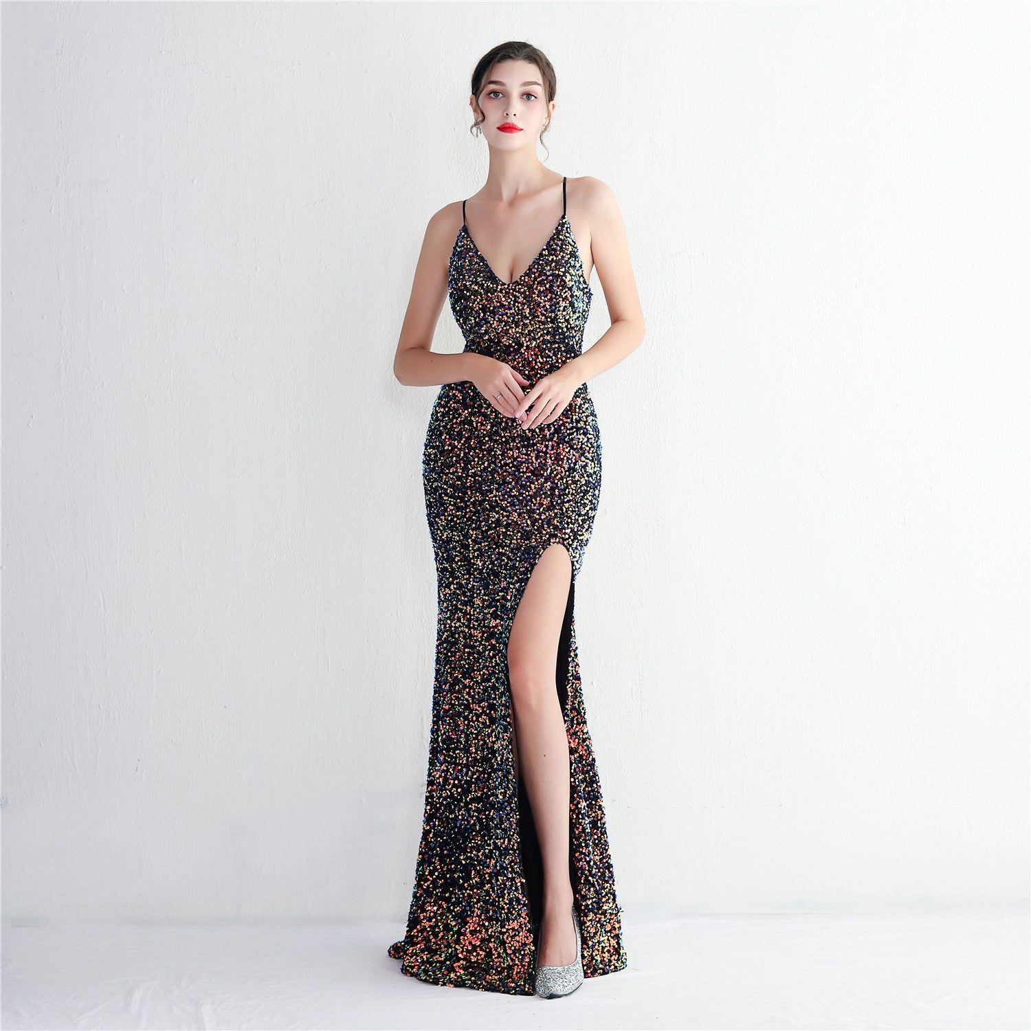 Velvet Sequin Sling Sequin Long Formal Party Slim Evening Dress 11