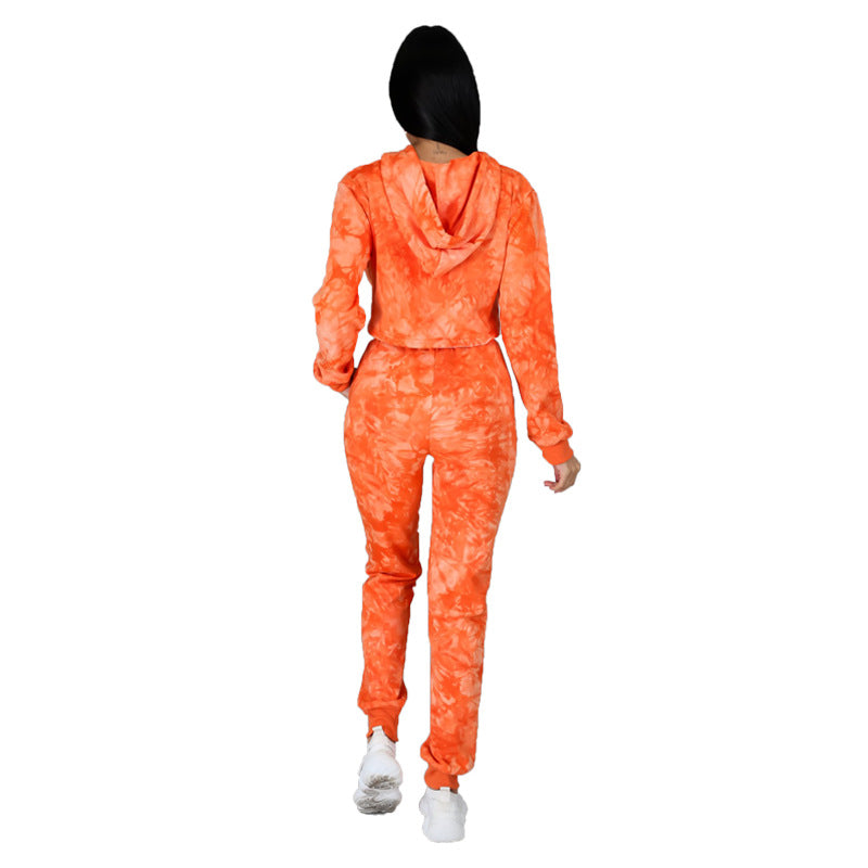 Tie Dye Hooded Sports Long Sleeve Loose Hoodies Pants Two Piece Set 7