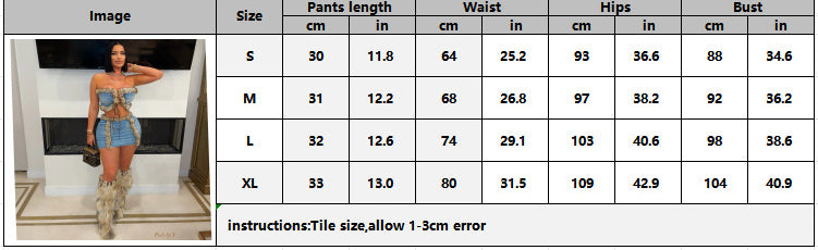 Women Plush Strapless Top and Bodycon Skirt Denim Two Piece Set 9