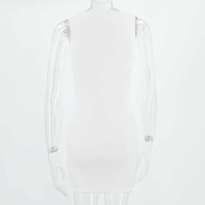 Summer Ladies Round Neck Sleeveless Solid Color Fashion Slim Bodycon Dress 28