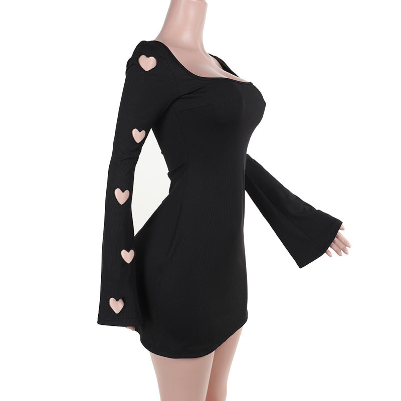 Autumn Fashion Slim Heart hollow Women Long Sleeve knitting Dress 7