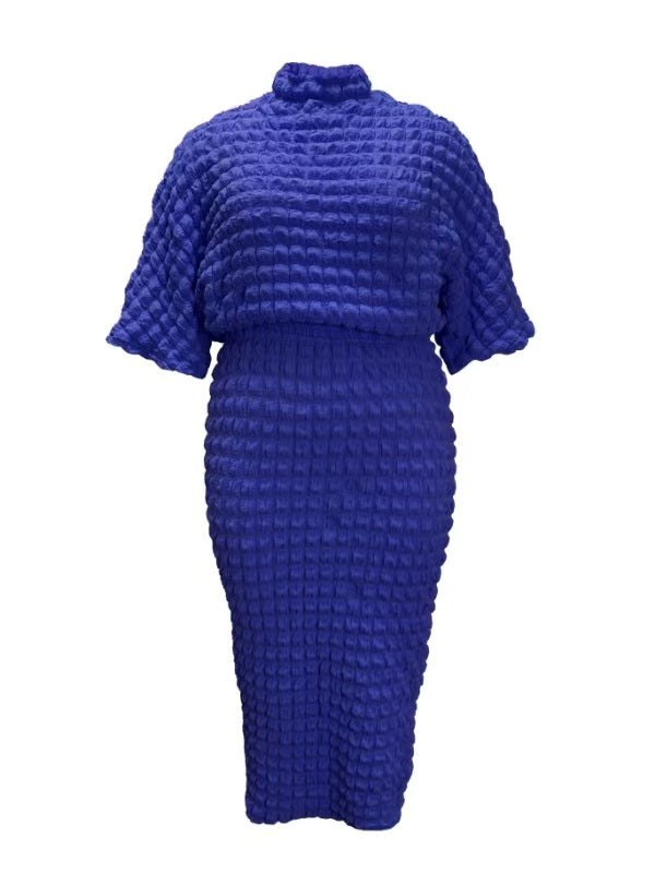 Plus Size Solid Color Bubble Bat Sleeves Top and Skirt Two-Piece Set 9