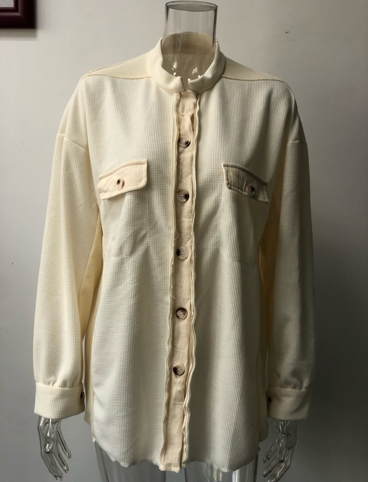 Autumn Jacket Fashion Casual Turndown Collar Pocket Patchwork Irregular Shirt Women 29