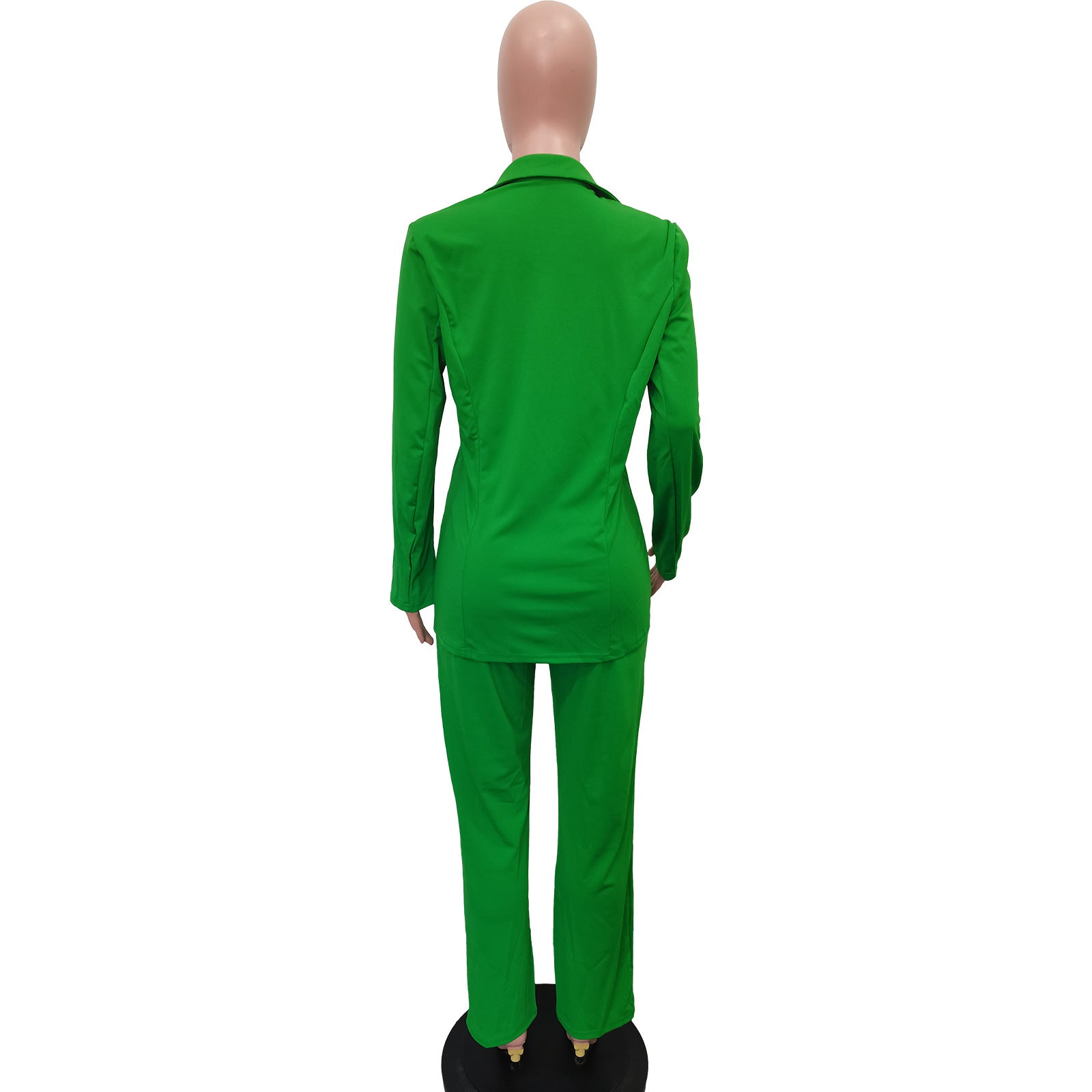 Women Solid Turndown Collar Two-piece Set 18