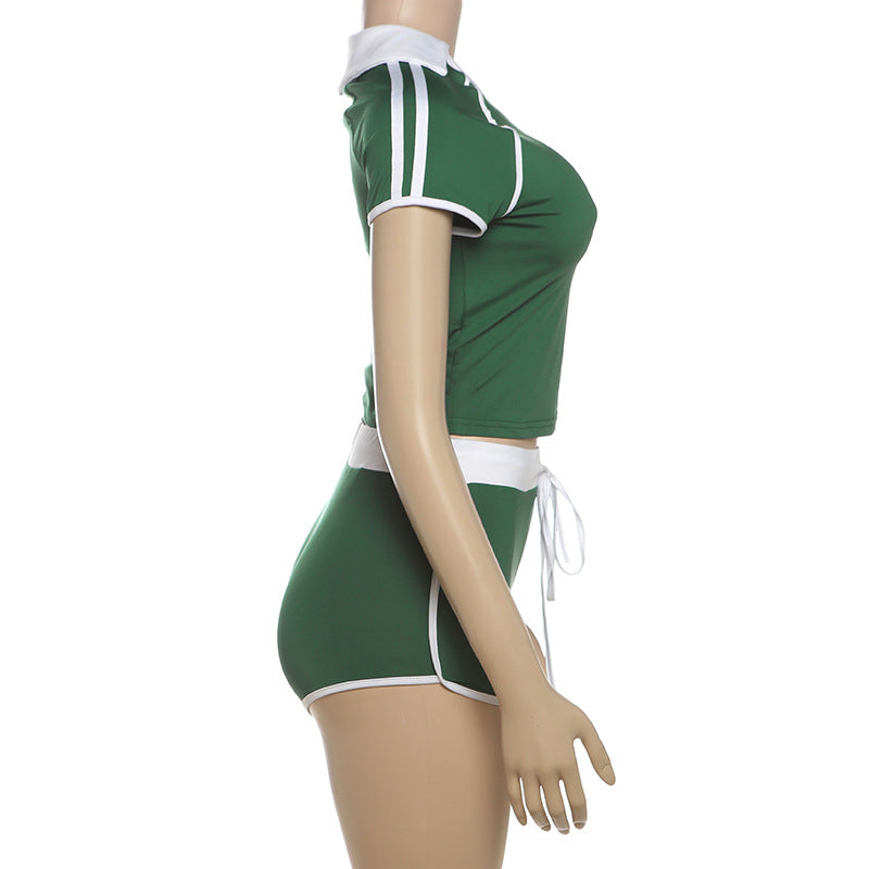 Women Spring Summer Sexy Short Sleeve Top and Shorts Two-Piece Set 11