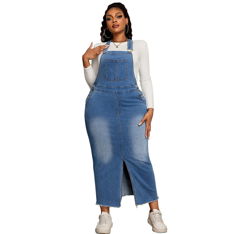 Plus Size Denim Casual Denim Overalls Dress 6