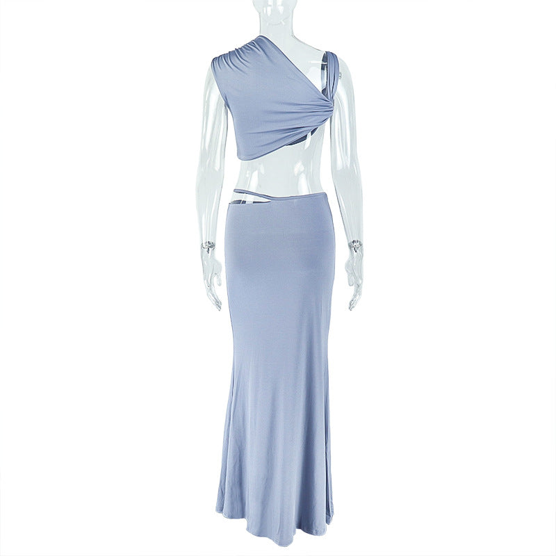 Women's Elegant and Casual Sexy Sleeveless Slash Shoulder Two Piece Skirt Set 6