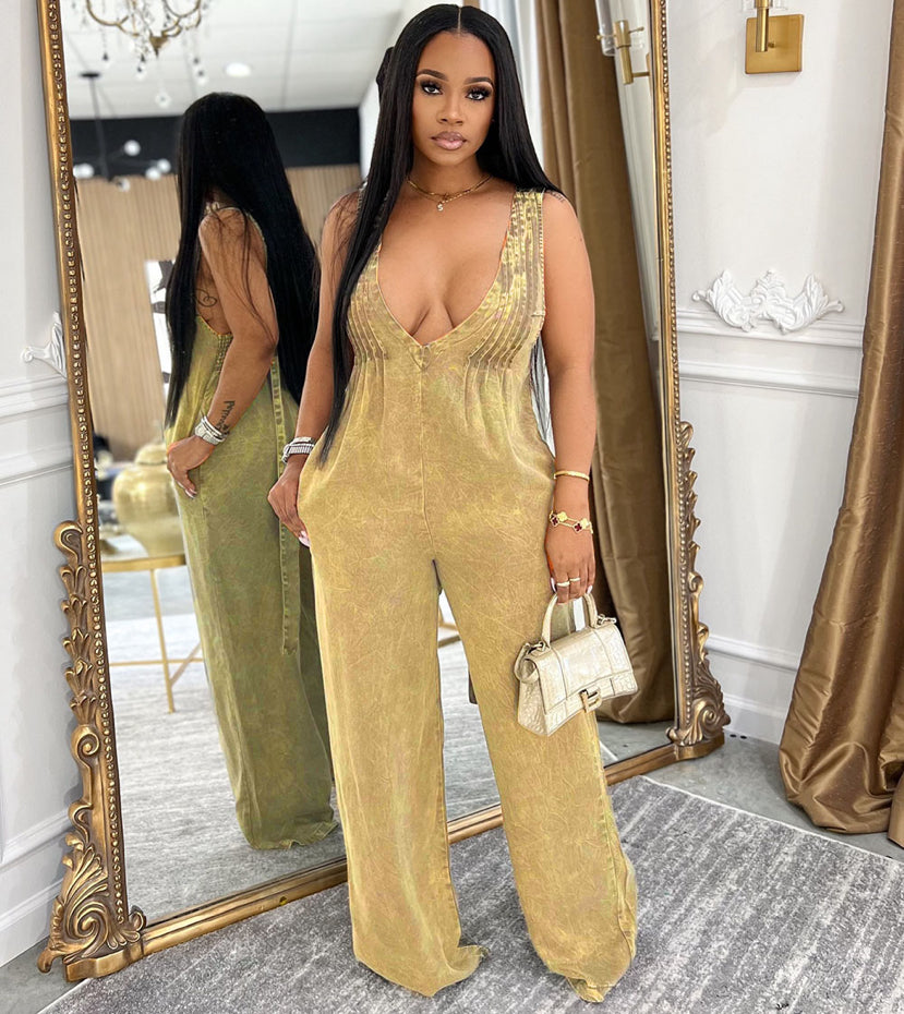 Women Solid Backless Sleeveless Denim Jumpsuits