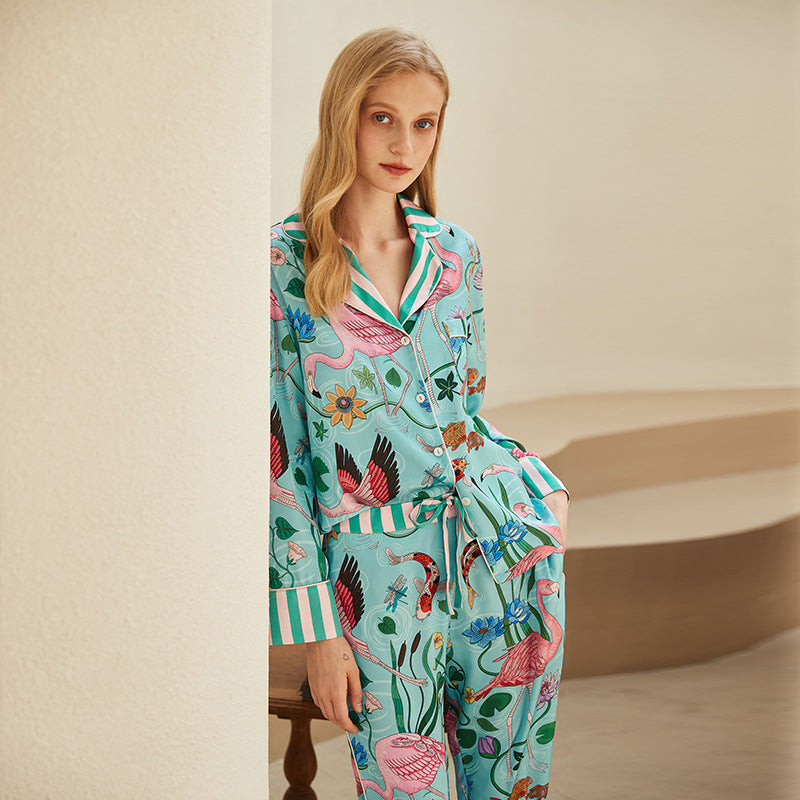 Flamingo Print Pajamas For Women Spring And Autumn Long Sleeve Outdoor Wear Homewear Set 7