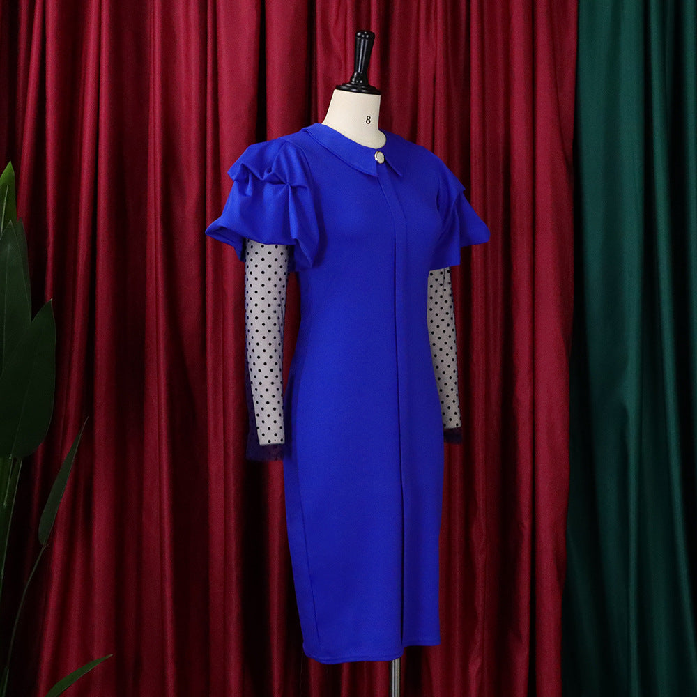 Women'S Fall/Winter Mesh And Pleated Plus Size Ol Chic Career Dress 30