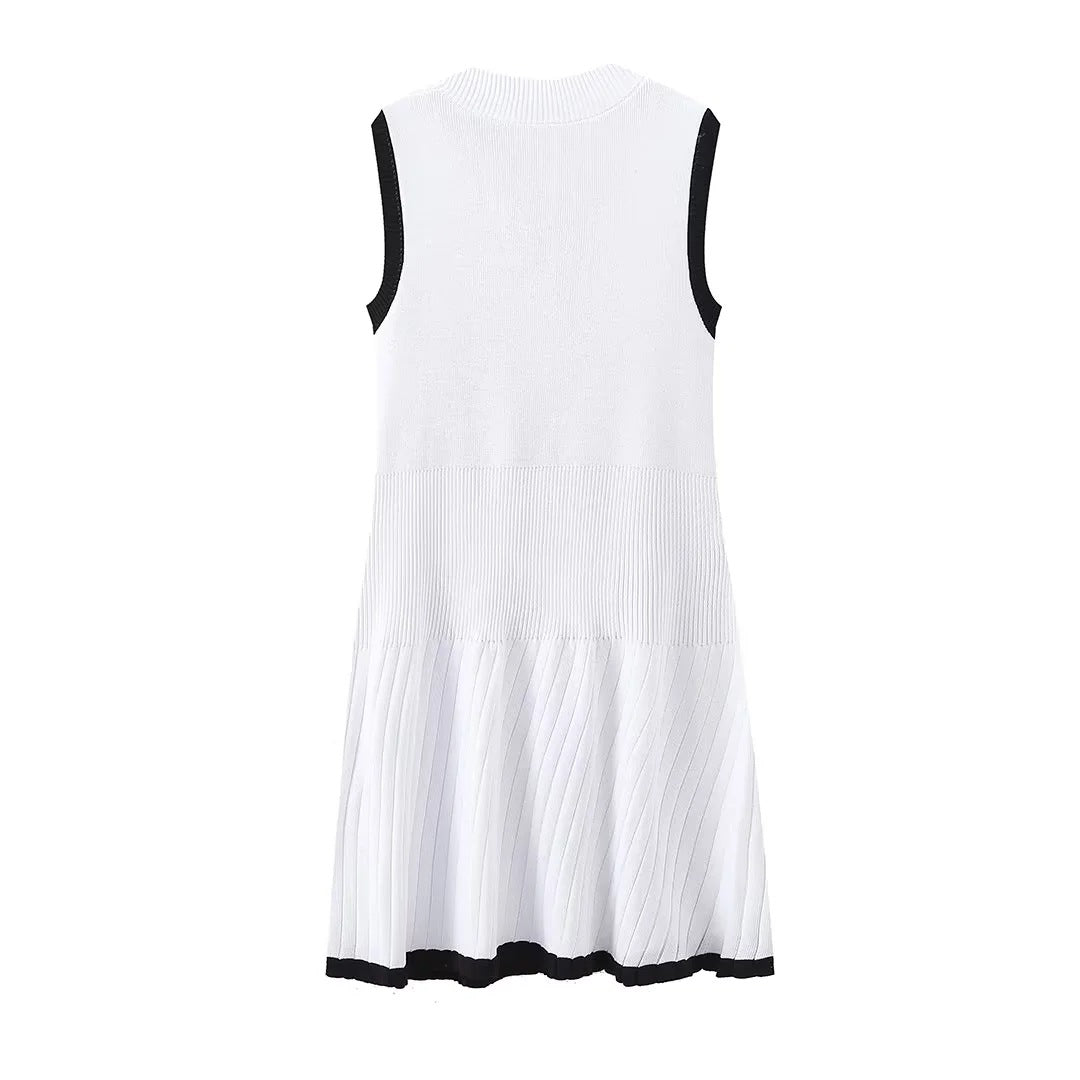 Women's Fashion Round Neck sleeveless pleated Knitting Mini Dress 9