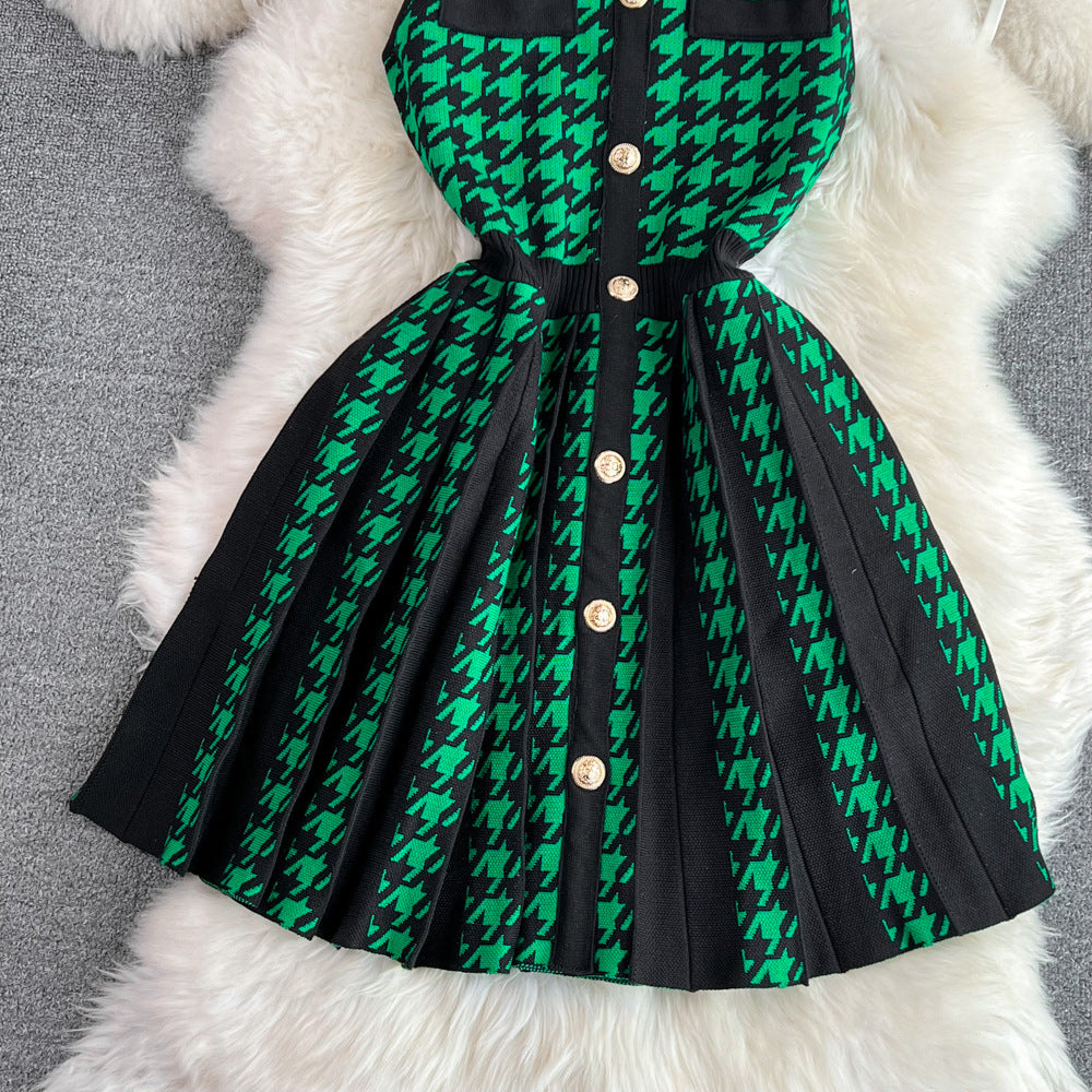 Summer Halter Neck Sleeveless Slim Waist A-Line Knitting Dress 18