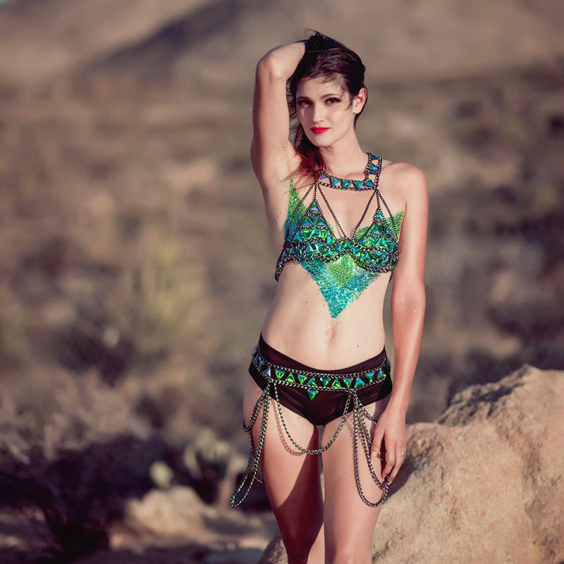 Summer Bra Chain Green Acrylic Sexy Accessories Bra Belt Suit Body Chain Jewelry 6