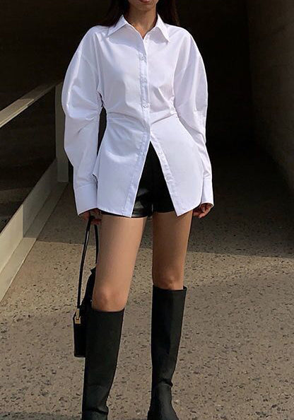 Women Spring autumn solid color Long Sleeve Slim Fit Long Sleeve Shirt 4