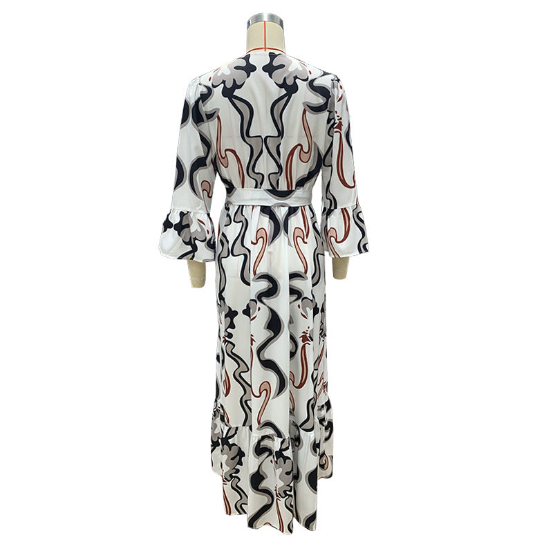 Women Printed Long Sleeve Beach Holidays Maxi Dress 9
